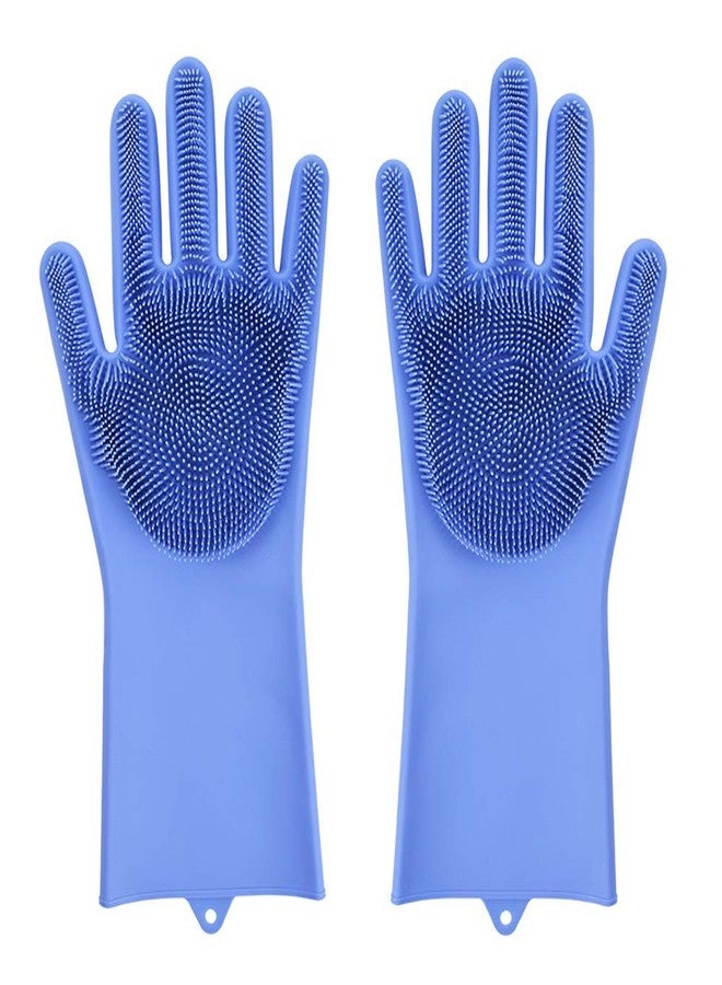 VRT Reusable Silicone Dishwashing Gloves, Pair of Rubber Scrubbing Gloves for Dishes, Wash Cleaning Gloves with Sponge Scrubbers for Washing Kitchen, Bathroom, Car & More (Blue) - Image 1